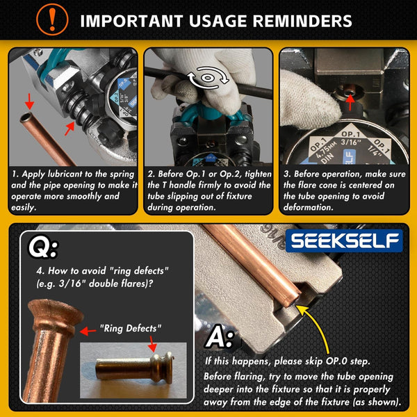 SEEKSELF Professional Brake Line Flaring Tool Kit for 45 Degree Single, Double and Bubble Flares, 3/16", 1/4", 5/16", 3/8" and 4.75mm Steel Copper Metal Tubing, Black