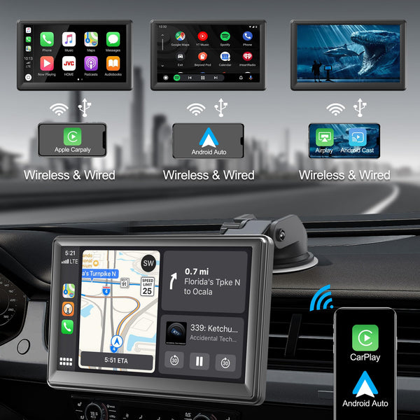 Wireless Apple Carplay & Android Car Stereo Headunit with IPS Carplay Display, Digital Receiver, Siri / Google GPS Navigation, Bluetooth, Mirror Link, FM, AUX (7 Inch CarPlay & Android Auto)