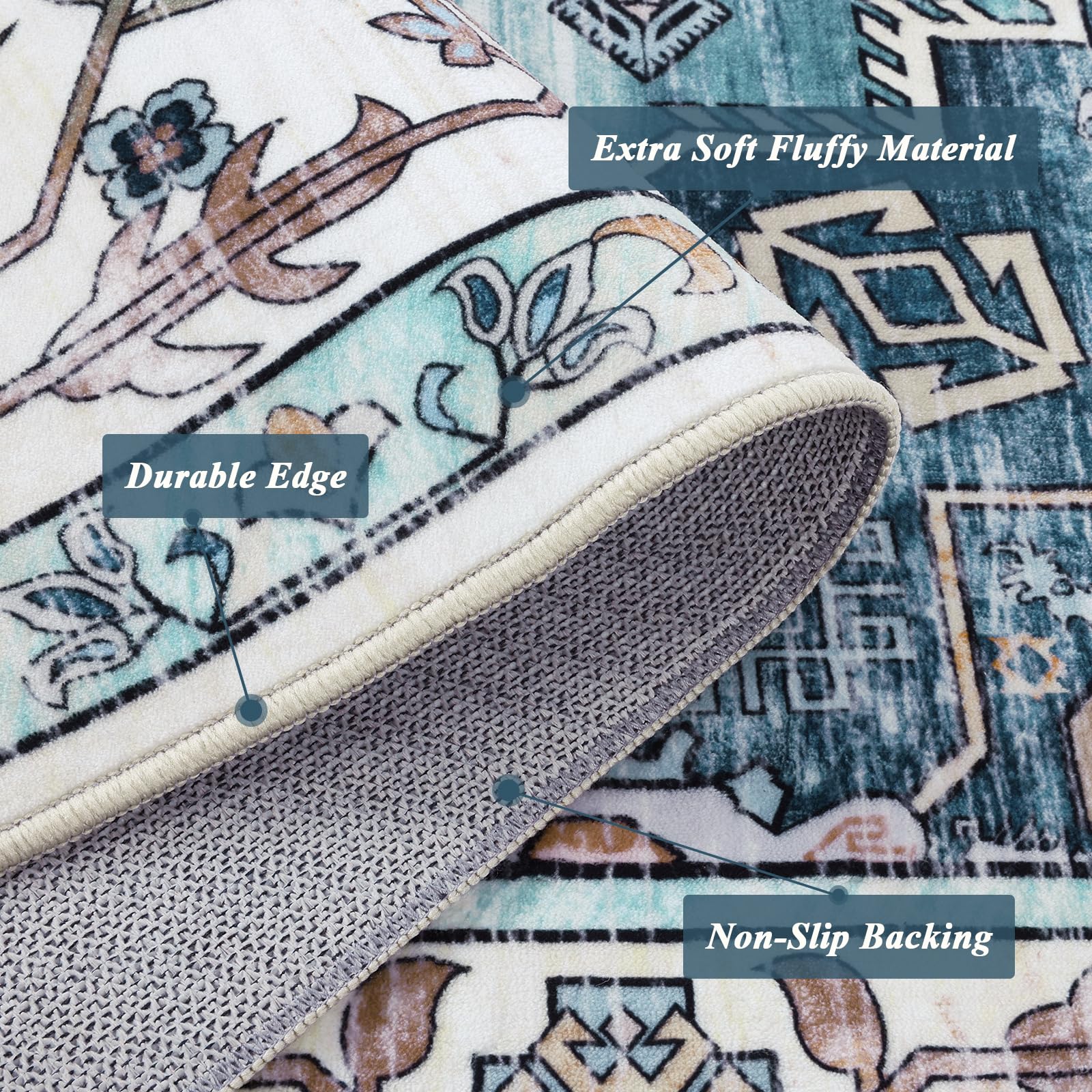 Enyhom Large Vintage Area Rug, 120 x 180 cm Non-Shedding Print Floor Carpet Machine Washable Rugs for Living Room Non Slip Traditional Boho Floor