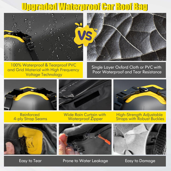 COSTWAY 15/21 Cubic Feet Car Roof Bag, 100% Waterproof Roofing Cargo Carrier with Anti-Slip Mat, Combination Lock & Straps, Rooftop Luggage Storage Box (Black, 21 Cubic Ft/600L)