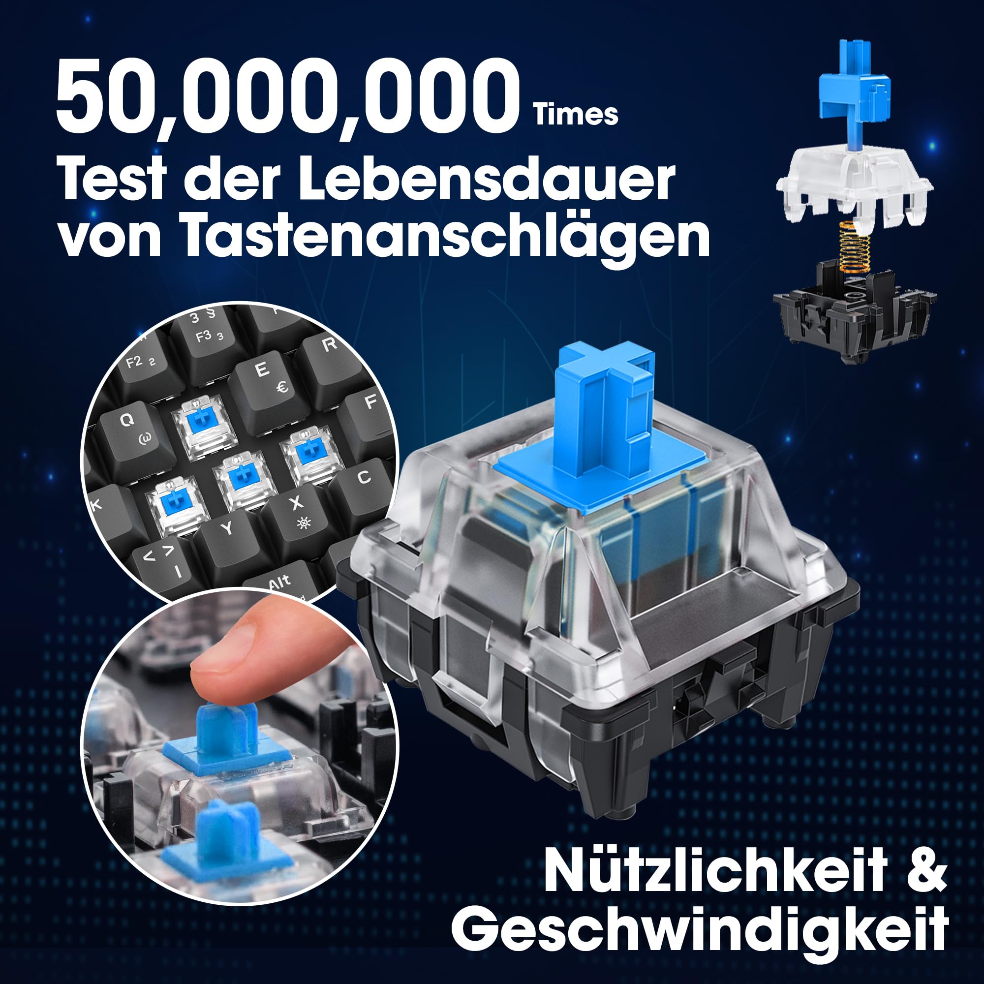 KOORUI 60% Mechanical Gaming Keyboard, Mixed Colors LED Backlit Ultra-Compact 69 Keys, Mini Wired Keyboard with Blue Switch for Windows Laptop PC/Mac OS/Xbox-BLACK(Blue Switch)