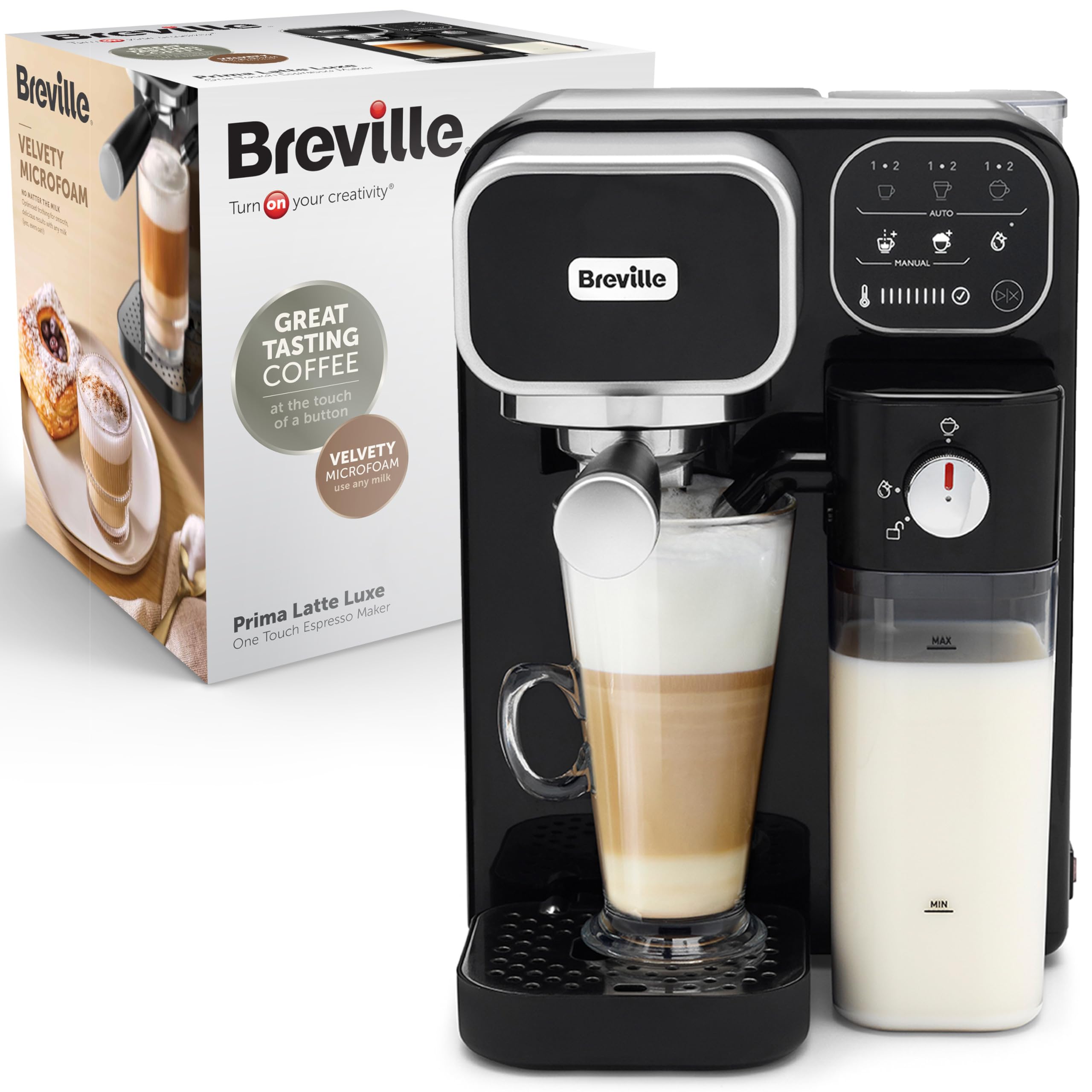 Breville One-Touch CoffeeHouse Coffee Machine | Espresso, Cappuccino & Latte Maker | 19 Bar Italian Pump | Automatic Milk Frother | ESE Pod Compatible | Black [VCF107]