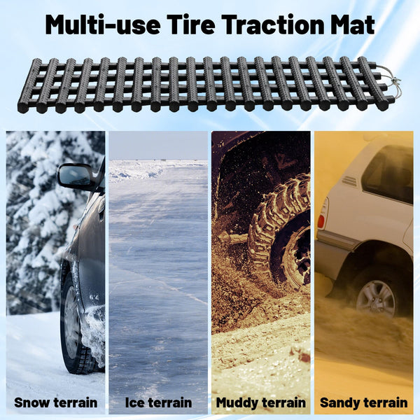 COSTWAY 2 Pack Tire Traction Mats, Folding Non-Slip TPR Recovery Track for Sand/Mud/Snow Off-road, Tire Ladder Pad Emergency Devices for Cars, Trucks, Van (100 x 21 x 3cm)