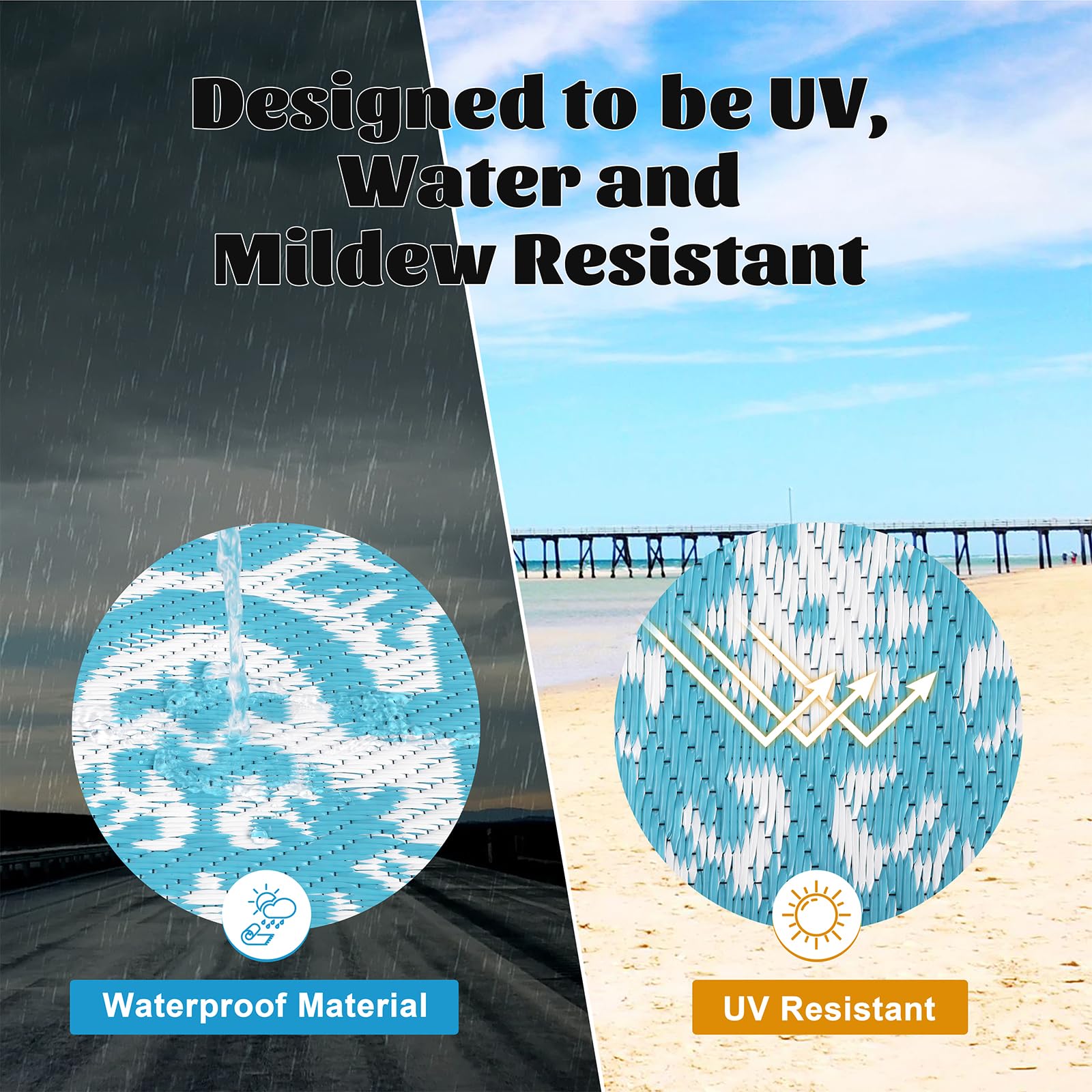 Enyhom Large Outdoor Rug for Garden 180x270cm Waterproof Patio Print Reversible Mat Lightweight RV Camping Outdoor Area Rug Plastic Straw Carpet for