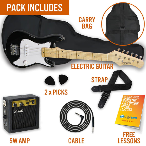3rd Avenue 1/4 Size Kids Electric Guitar Pack for Junior Beginners - 6 Months FREE Lessons, 5W Portable Amp, Cable, Bag, Picks and Strap - Red