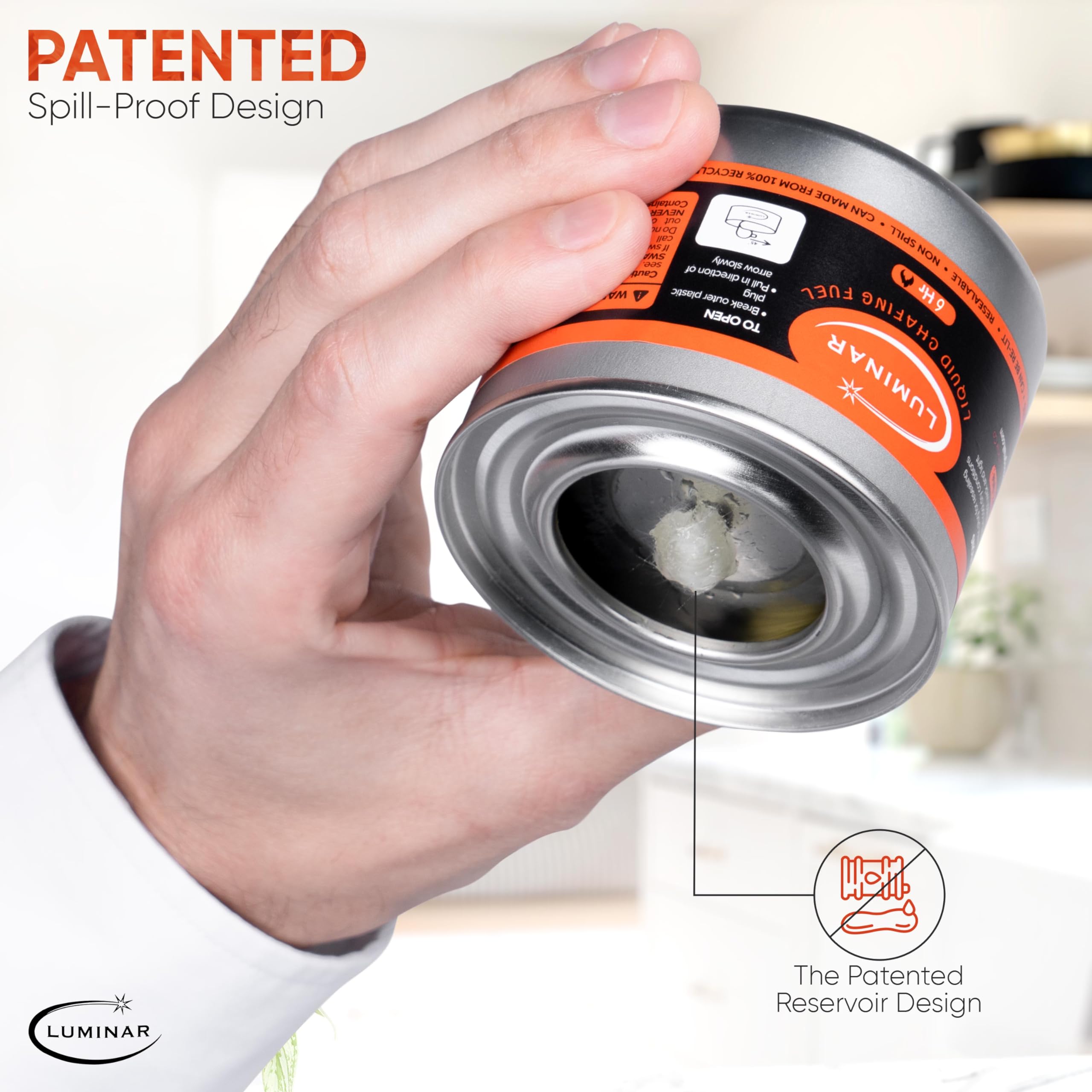 Luminar Resealable-Wick Chafing Fuel Cans, 24 Pack, 6 Hour - Premium Quality Burners for Food Warmers - No More Spills, Waste, or Hassle - Perfect for