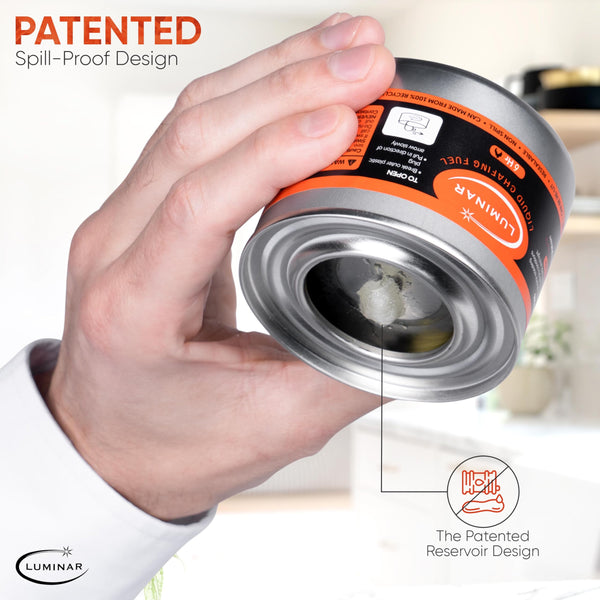 Luminar Resealable-Wick Chafing Fuel Cans, 24 Pack, 6 Hour - Premium Quality Burners for Food Warmers - No More Spills, Waste, or Hassle - Perfect for