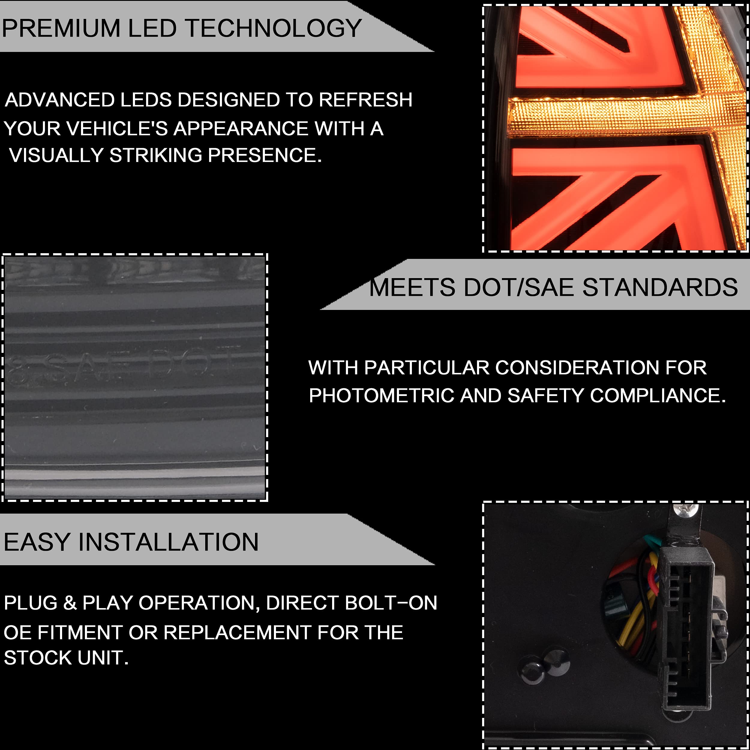 VLAND LED Tail Light Compatible with BMW Mini Cooper F55 F56 F57 2014-2021, Rear Lights with Sequential Turn Signal, Electroplated housing, Red