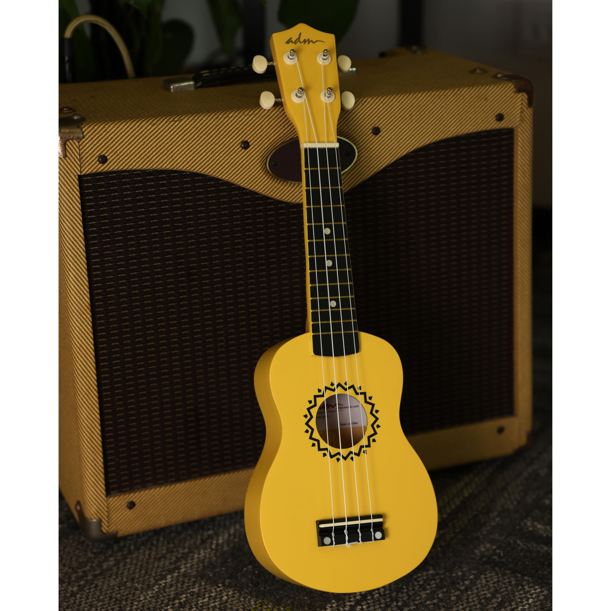 ADM Soprano Ukulele Set for Kids and Beginners, Ukulele Starter Kit with Bag, Clip-On Tuner, Rainbow Strings, Colourful Strap, Plectrum, Fingerboard Sticker, Chord Card (Dark Blue)