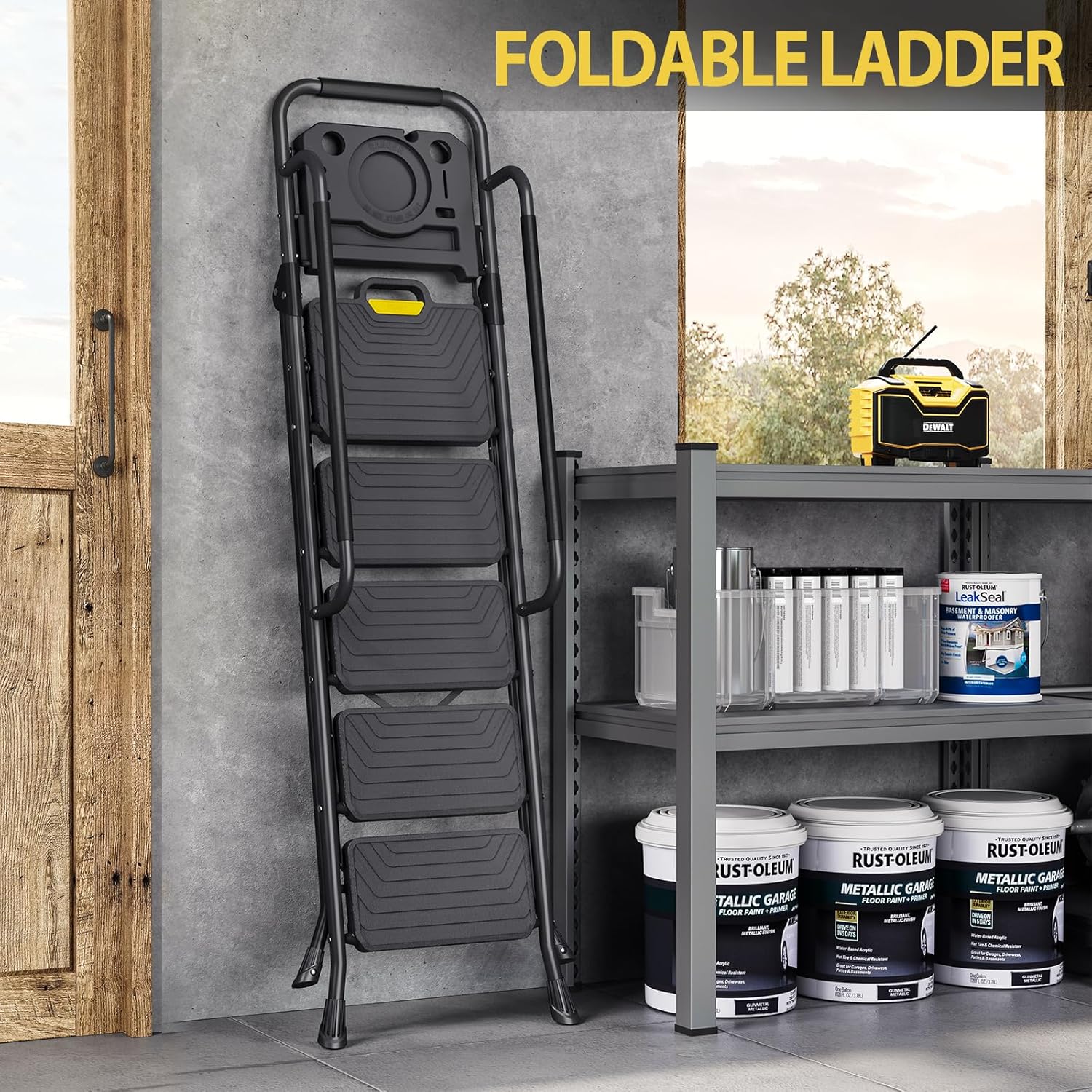 KINGRACK Folding 3-Step Ladder with Non-Slip Pedals, Sturdy Steel, Lightweight & Portable, Red