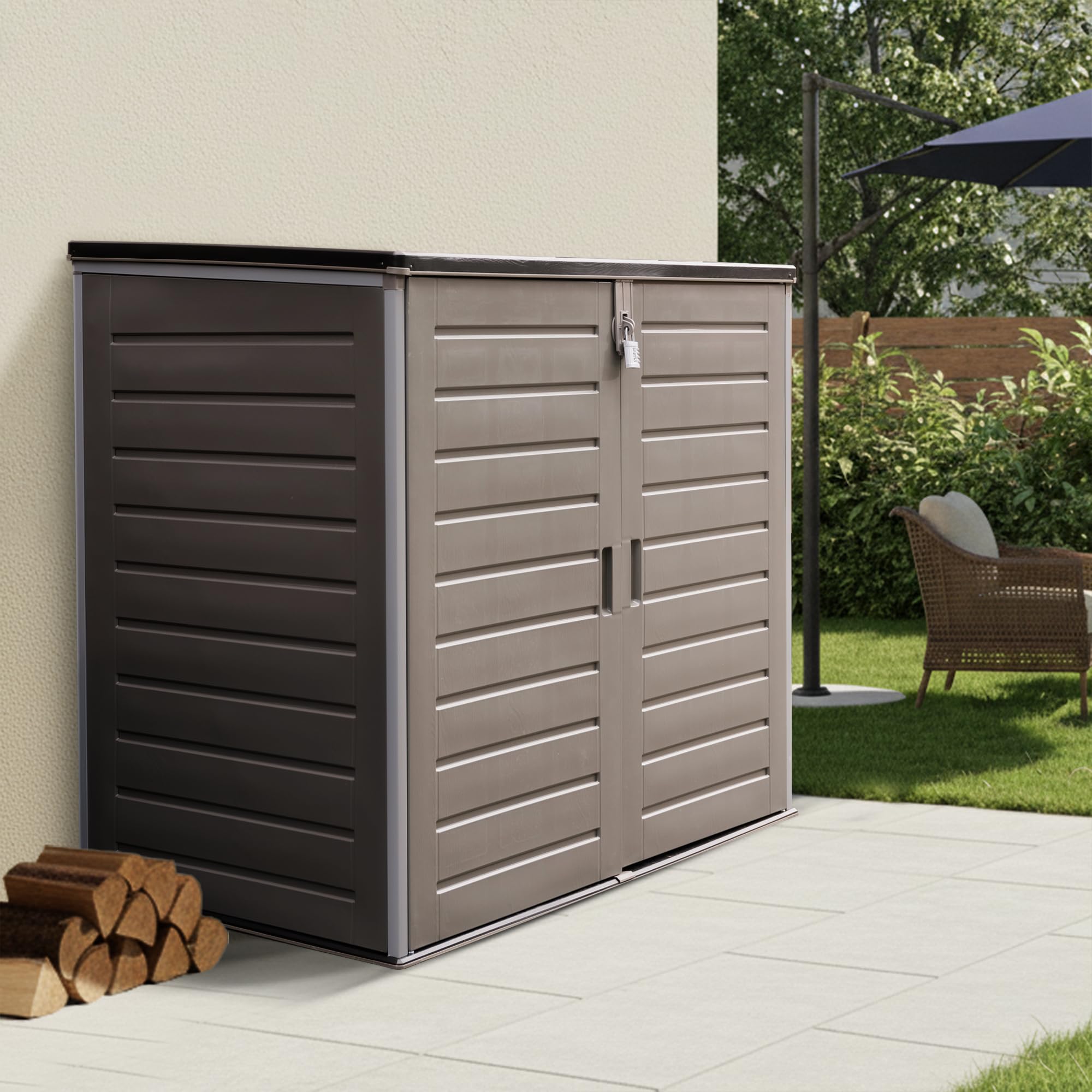 Olsen & Smith 775L Large Outdoor Garden Storage Box with Padlock - Big Capacity Plastic Shed Wheelie Bin Box Cabinet Cupboard - Ideal for 2x180L Wheelie Bins, Garden Tools, Toys & More (2025, Black)