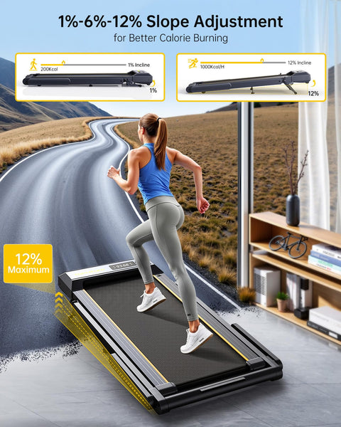 Folding Treadmill with 12% Incline, 4 in 1 Treadmills for Home/Office, Heart Rate, 16KM/H Portable Treadmill, 2.5HP Under Desk Walking Pad, Dual LED Screen, App, Bluetooth Speaker