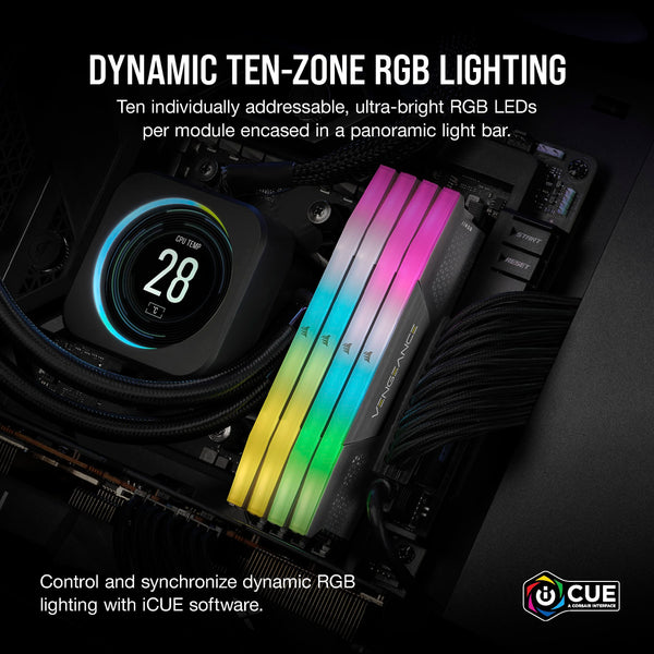 CORSAIR VENGEANCE RGB DDR5 32GB (2x16GB) DDR5 6000MHz CL30 AMD EXPO Intel XMP iCUE Compatible Computer Memory – Gray (CMH32GX5M2B6000Z30K)