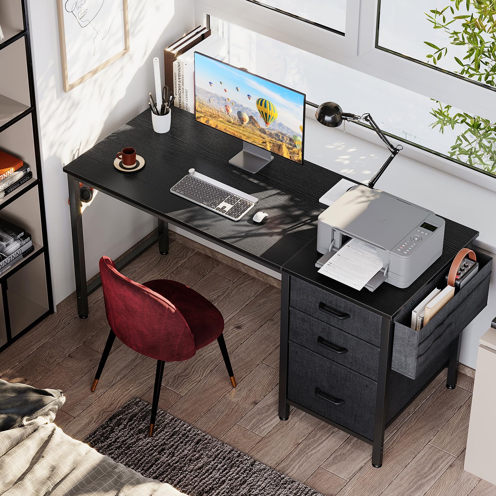Coleshome Computer Desk with Drawers, 120×48cm Office Desk with Storage, Reversible Small White Desks for Home Office