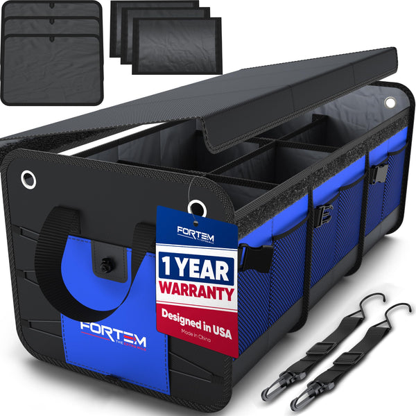 FORTEM Car Boot Organiser, SUV Boot Tidy, Trunk Storage, Collapsible Multi Compartment Car Organiser, Non Slip Bottom, Adjustable Securing Straps, Foldable Cover (65L)