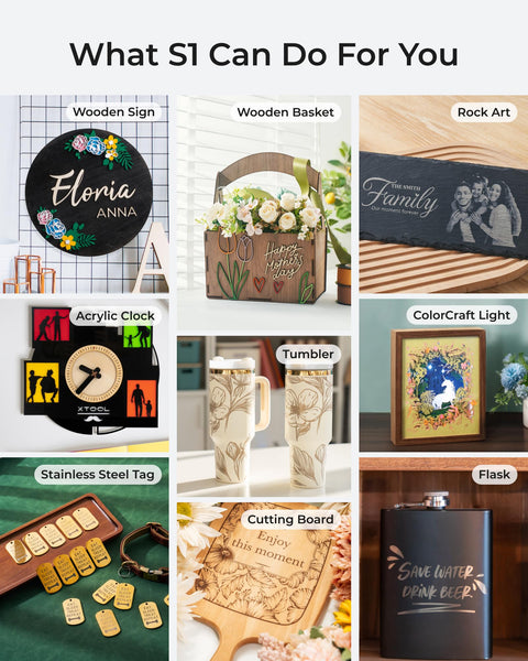 xTool S1 20W Engraving Machine with Riser Base & Honeycomb Working Sheet & Air Assit & RA2 Pro, Auto Focus, Enclosed Engraver and Cutter for Wood and Metal, Class I Safety CNC Machine