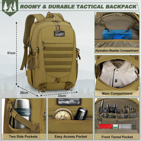 RAINSMORE Military Tactical Backpack Large Hiking Camping Rucksack 40L Water Resistant Molle Hunting Trekking Rucksack Black