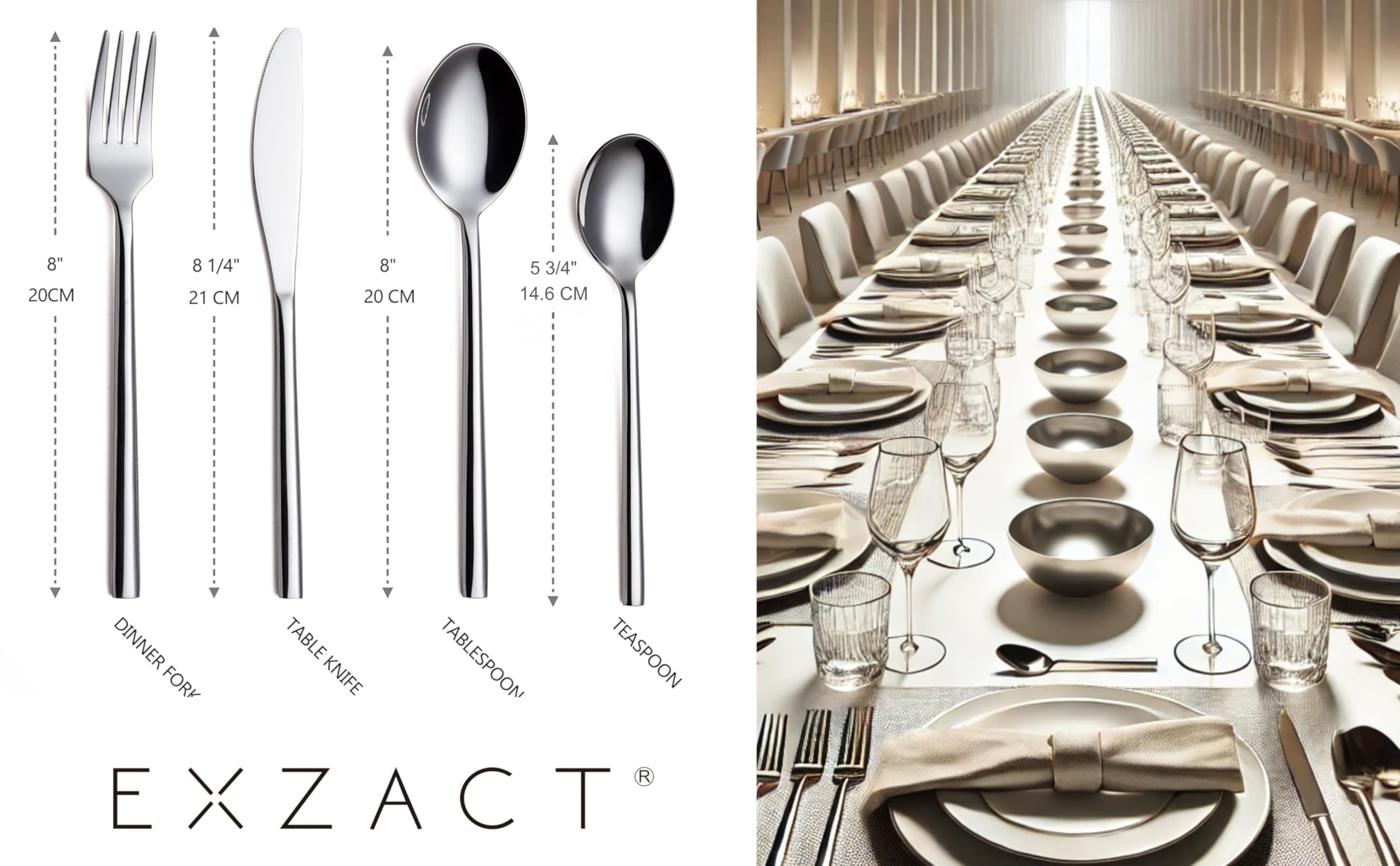 Exzact Cutlery Set Forged Stainless Steel 24pcs - 6 x Forks, 6 x Table Knives, 6 x Table Spoons, 6 x Teaspoons Flatware/Silverware/Home - Service for
