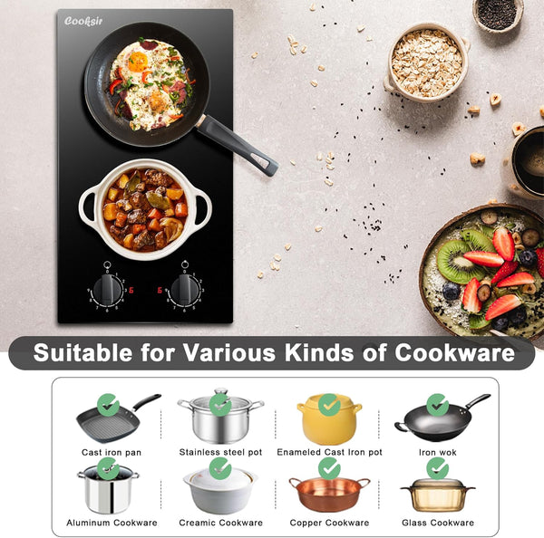 Cooksir Electric Hob 60cm, Ceramic Hob 4 Ring 6700W, Electric Hob 4 Zone with Expandable Dual and Oval Zone, Built-in Hob with Frame, Timer, Safety Lock, 220-240V(No Plug)