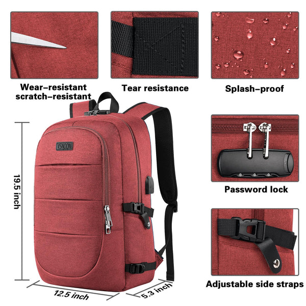 VSNOON Anti-Theft Laptop Backpack, 15.6-17.3 inch Business Laptop Rucksack Bag with USB Charging Port & Lock, Water Resistant Travel Backpack Computer Bag for Women Men, Black
