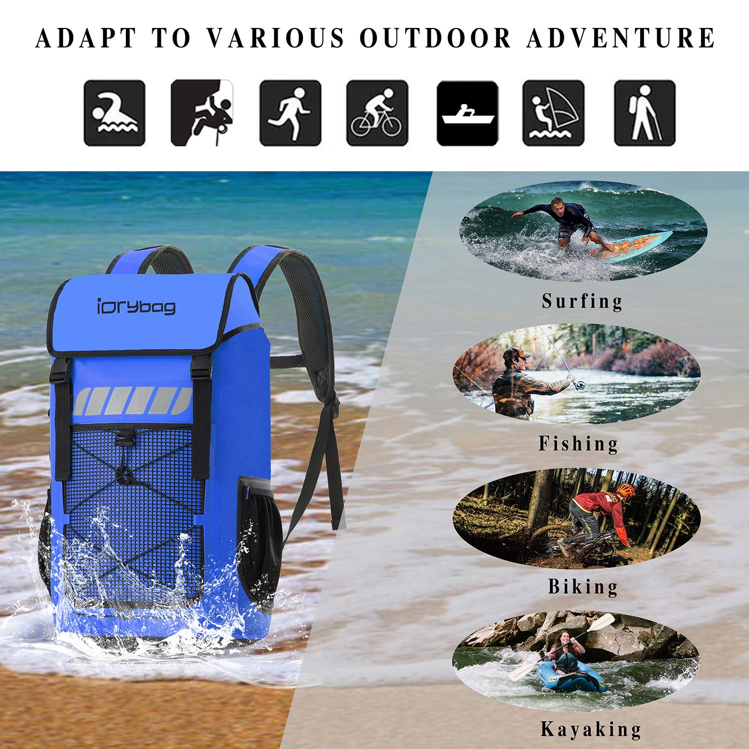 IDRYBAG Waterproof Backpack for Men 25L/45L, Dry Bags Waterproof Bag Kayak, Waterproof Dry Bag Backpack Hiking