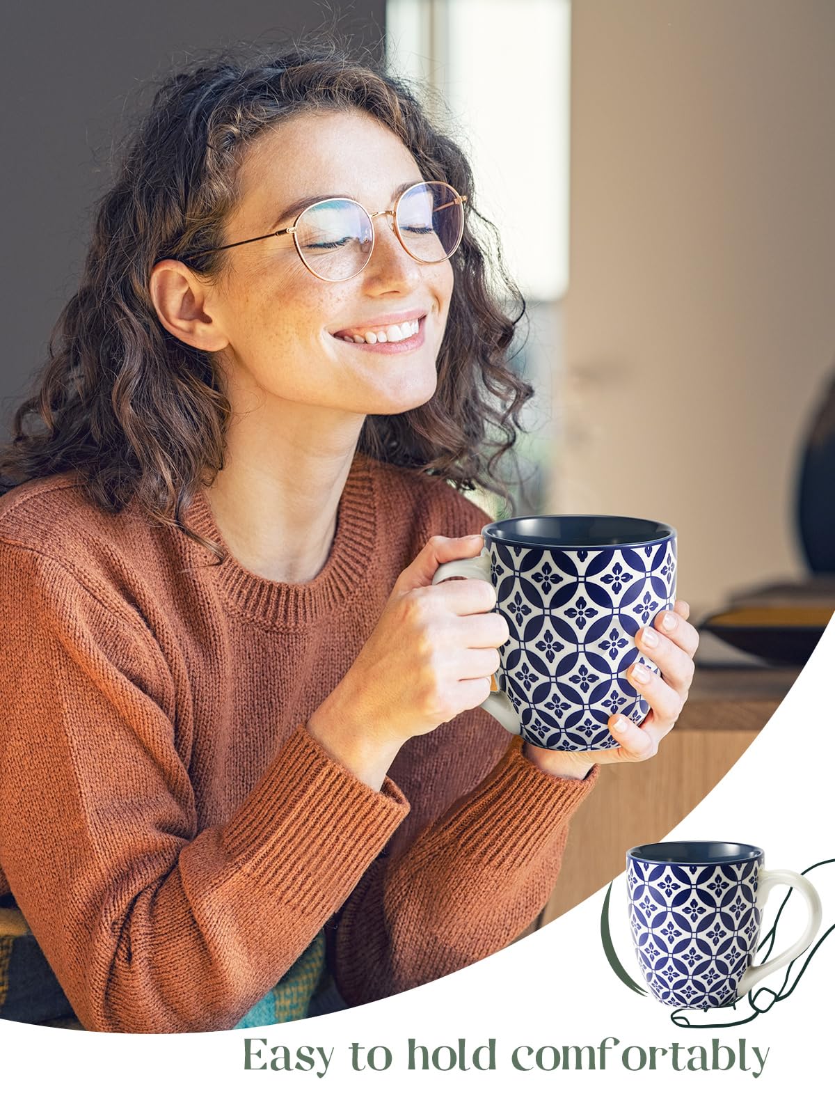 DOWAN Coffee Mugs Set of 6-19oz/560ml Ceramic Mugs Set - Large Tea Coffee and Hot Chocolate Cups - Oriental Classic Pattern Mugs - Great Gift for