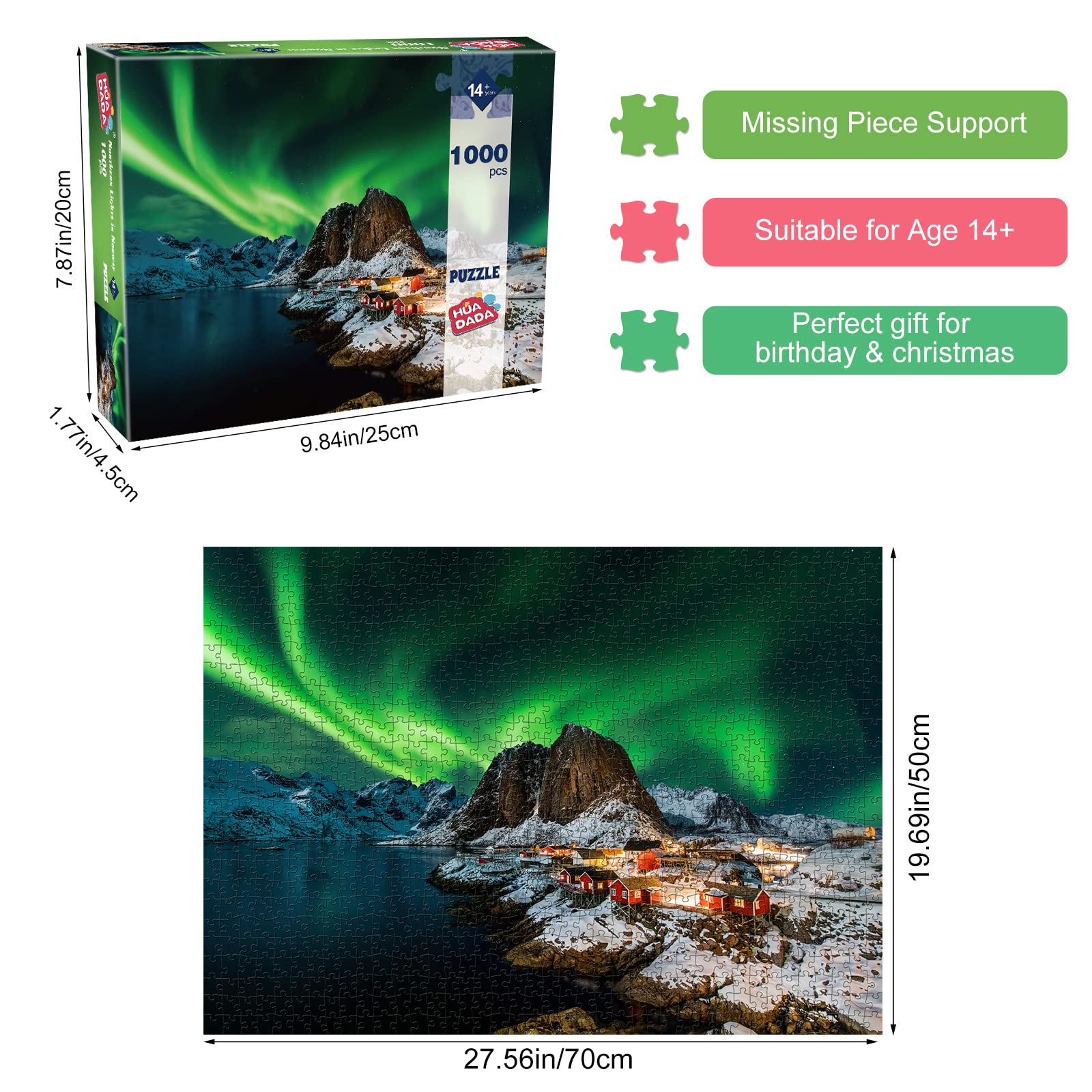 HUADADA Jigsaw Puzzles for Adults 1000 Piece Jigsaw Puzzles for Adults,JigsawPuzzle 1000 Pieces for Adults Challenging Puzzle Games ?Northern Lights in Norway