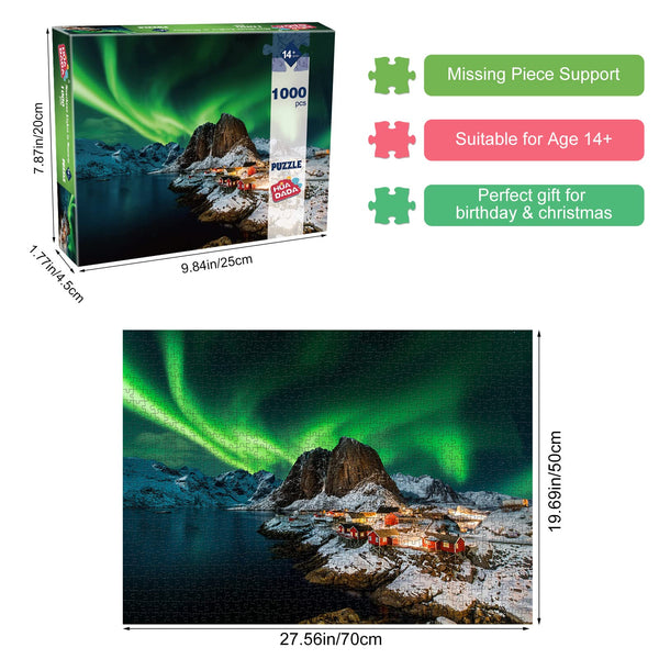 HUADADA Jigsaw Puzzles for Adults 1000 Piece Jigsaw Puzzles for Adults,JigsawPuzzle 1000 Pieces for Adults Challenging Puzzle Games ?Northern Lights in Norway