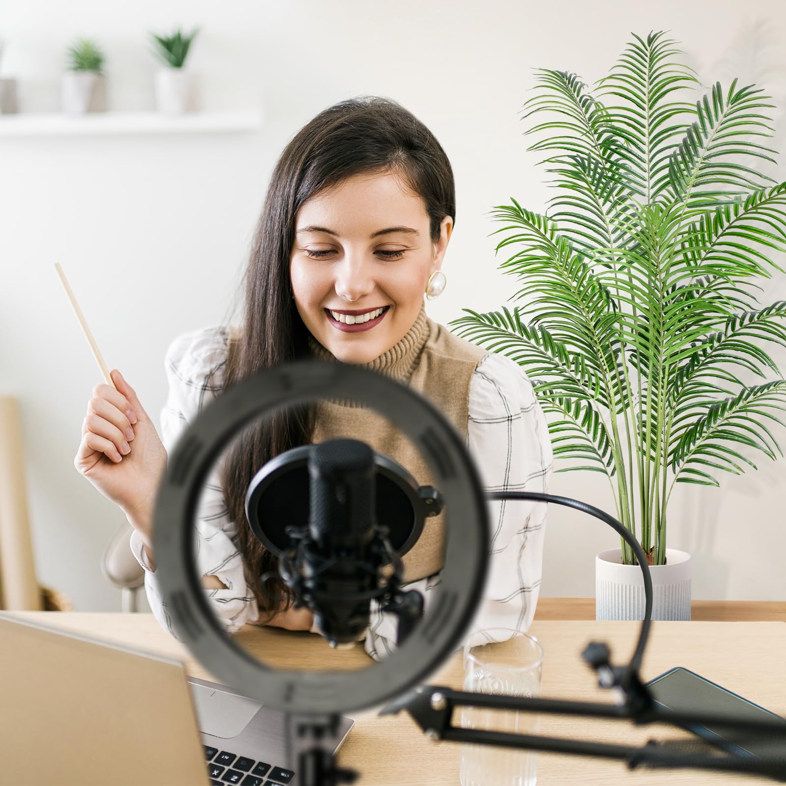 Keeplush 180cm Artificial Palm Tree Indoor Plant Tall Fake Tropical Paradise Palm Tree in Pot with Real Bark Design Faux Areca Palm Tree for Home