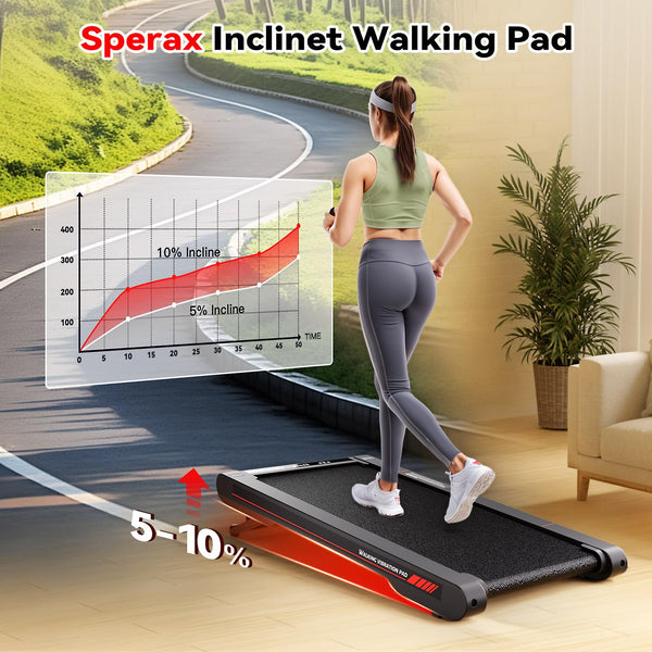Sperax 4 in 1 Vibration Walking Pad, Portable Under Desk Treadmill, with Vibration Mode & APP Remote, Black RM02 with 5% and 10% Incline