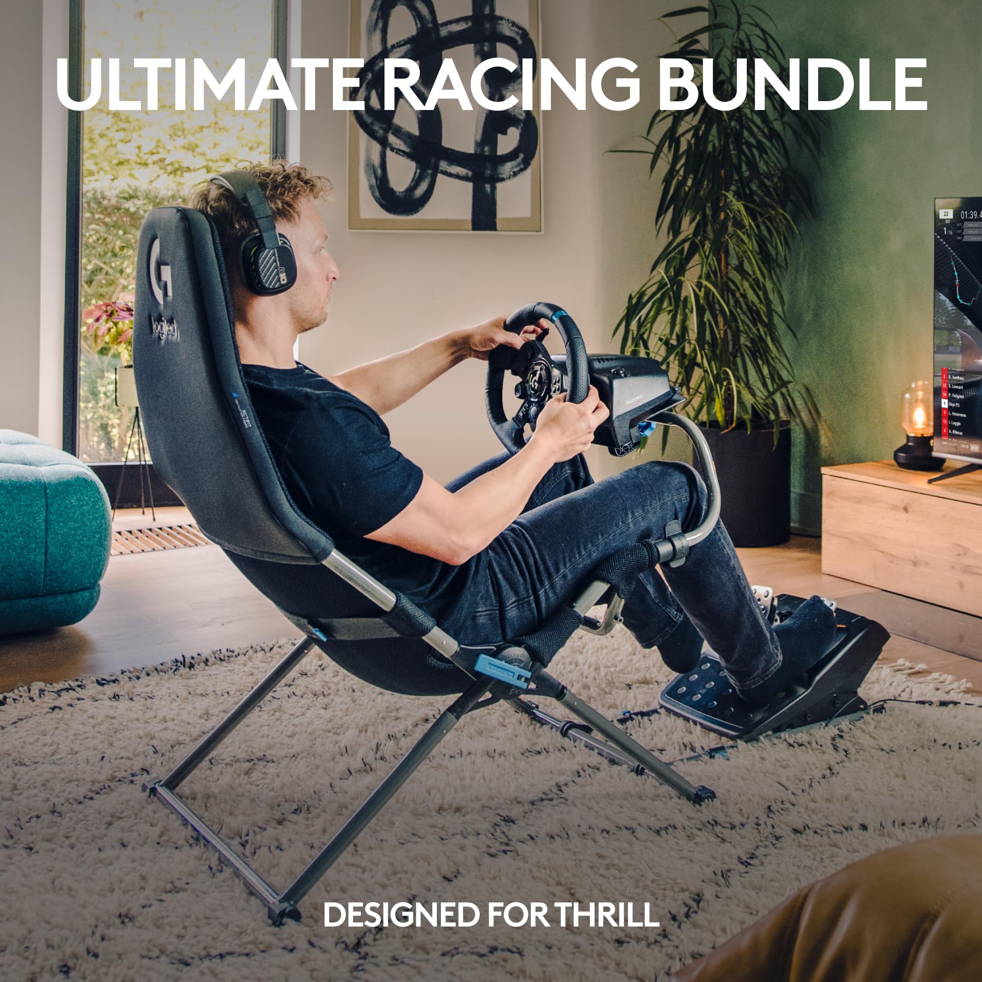 Logitech G G923 Racing Wheel and Pedals, TRUEFORCE up to 1000 Hz Force Feedback, Responsive Driving Design, Dual Clutch Launch Control, Genuine Leather Wheel Cover, for PS5, PS4, PC, Mac - Black