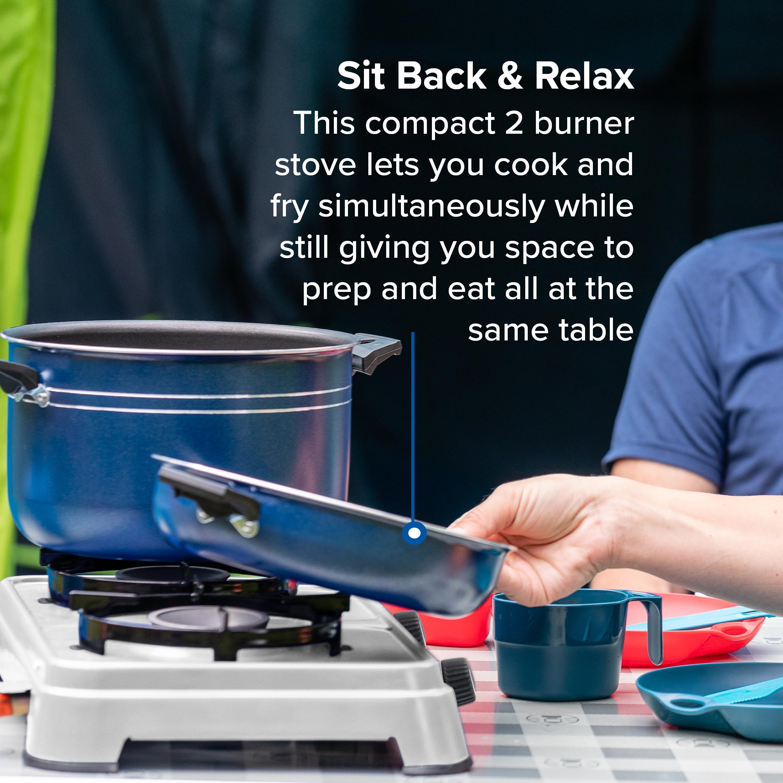 Campingaz Camping Cook CV Gas Stove, 2-Burner, Camping Stove, Operation with Gas Cartridge, Portable Gas Stove with 3600 W, Cartridge Stove with 2 Infinitely Adjustable Hotplates