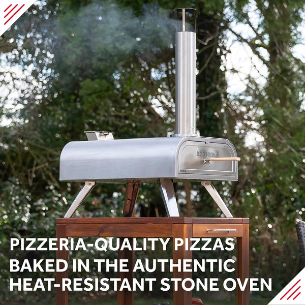 George Foreman Outdoor 12 Inch Wood Pellet Portable Wood Fired Pizza Oven Stainless Steel with Paddle and Carry Bag, BBQ Oven & Smoker, Foldable Legs GFWPPO1SSPC