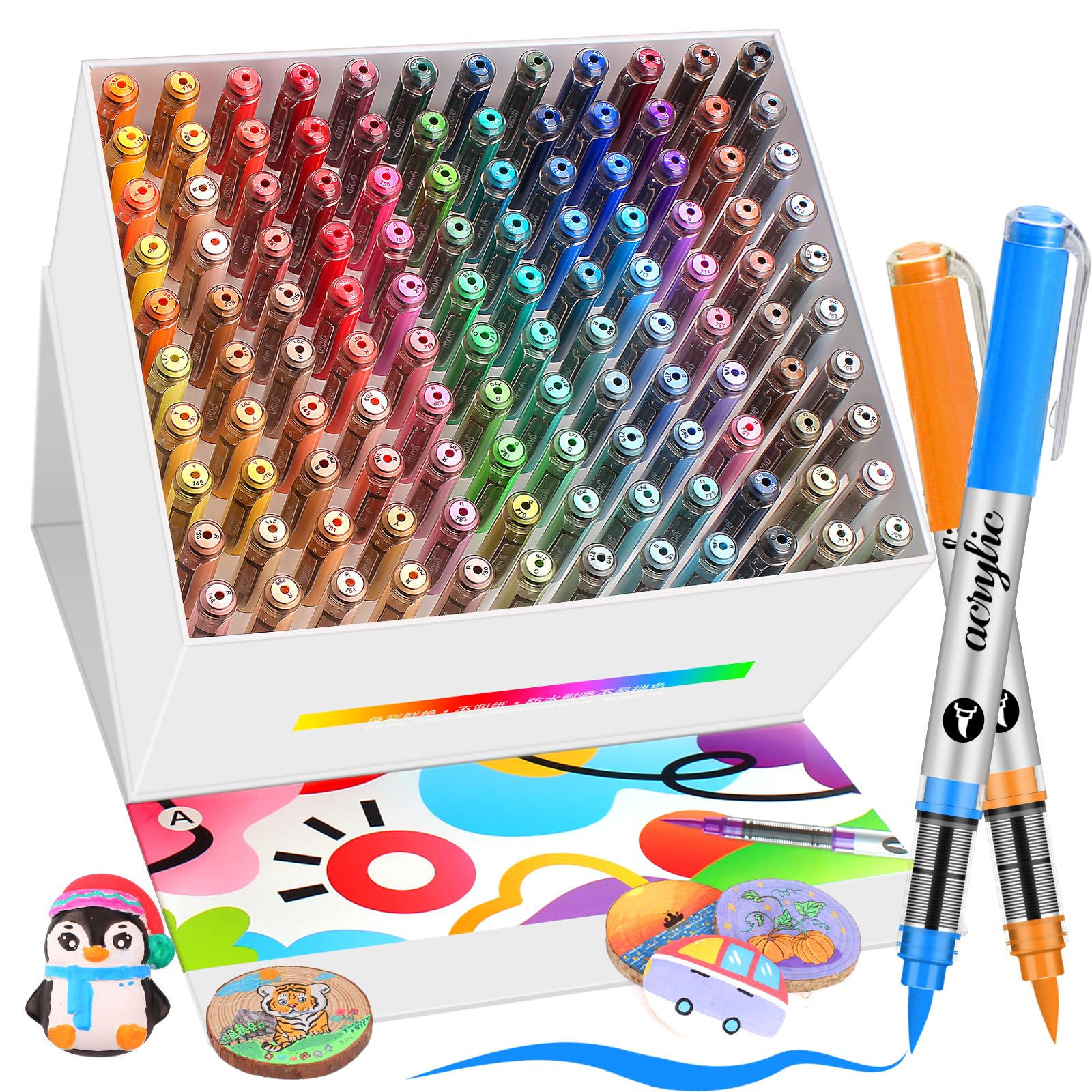 120 Colours Paint Markers and Paint Pens, Direct Liquid Acrylic Paint Markers for Rock Painting ,Ceramic, Wood, Fabric, Glass.Brush Tips Acrylic Paint