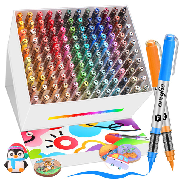 120 Colours Paint Markers and Paint Pens, Direct Liquid Acrylic Paint Markers for Rock Painting ,Ceramic, Wood, Fabric, Glass.Brush Tips Acrylic Paint