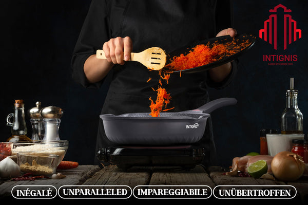 INTIGNIS Premium 28 cm Deep Frying Pan with Lid | Anti-Scratch | Induction Compatible | Non-Stick Interior | Heat Resistant Handle | Perfect for