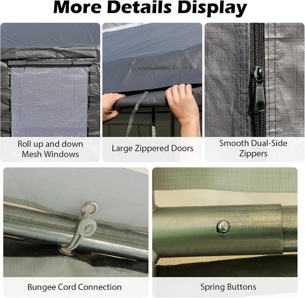 COSTWAY 3mx6m Carport, Heavy Duty Galvanized Car Canopy with 8 Removable Sidewalls & Adjustable Tarp, UV Resistant Waterproof Garage Boat Shelter Party Tent for Outdoor Garden