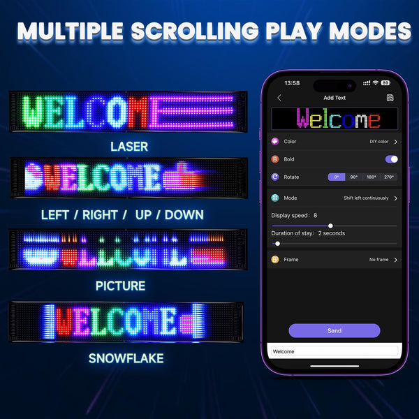 Qnoavve Bluetooth App Control LED Sign, 14.6"x3.6" Devil Eyes Car Lights, Flexible USB 5V LED Car Sign, Programmable Customizable Display Panel, Scrolling Message Board for Store Bar Hotel Party