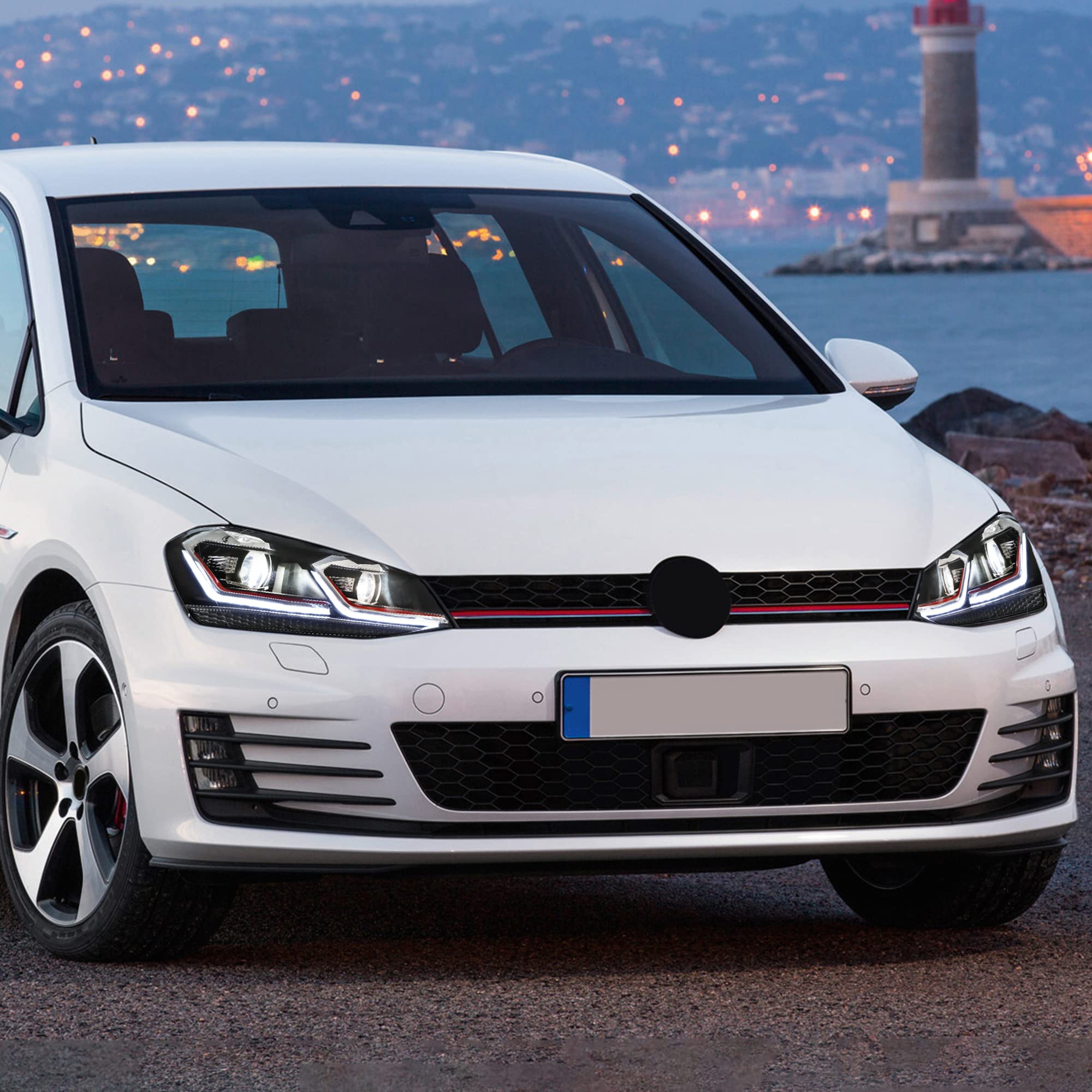 VLAND Headlights for GOLF 7 VII MK7 2012-2017 Front Lamps,with Sequential Indicator,Only Fit for Halogen Version (Sliver Stripe)