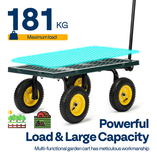VIVOHOME Hand Trolley 400kg Capacity Durable Transport Cart with 10cm Pneumatic Tires and 180° Rotatable 80cm Handle Heavy Duty Metal Grids for Garden and Camping