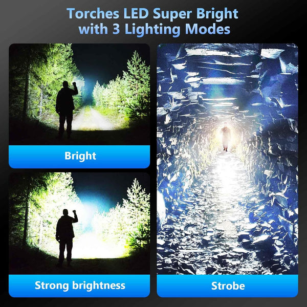 Jayxinli Torches LED Super Bright 1000000 Lumen Rechargeable, Powerful Torch 3 Light Modes and 10800 mAh Long-Lasting Battery, Zoomable, High Powered, Bright Torch for Camping & Home