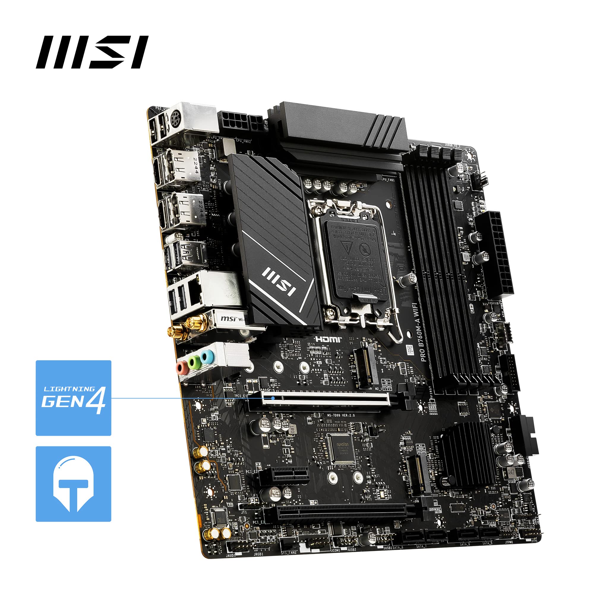 MSI B760 GAMING PLUS WIFI DDR4 Motherboard, ATX - Supports Intel 14th, 13th & 12th Gen Core Processors, LGA 1700 - DDR4 Memory Boost 5333+MHz/OC, 1x PCIe 4.0 x16, 2 x M.2 Gen4, 2.5G LAN, Wi-Fi 6E