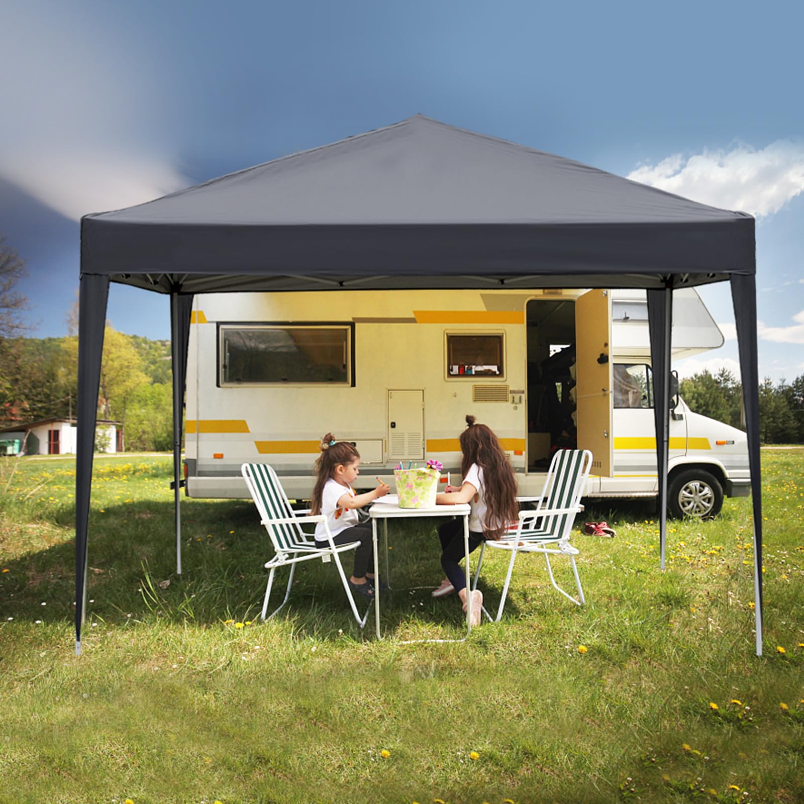 Bonnlo Pop Up Gazebo with Sides 3m x 3m, Easy Setup Instant Outdoor Canopy, Folding Garden Gazebo, Party Tent Grey