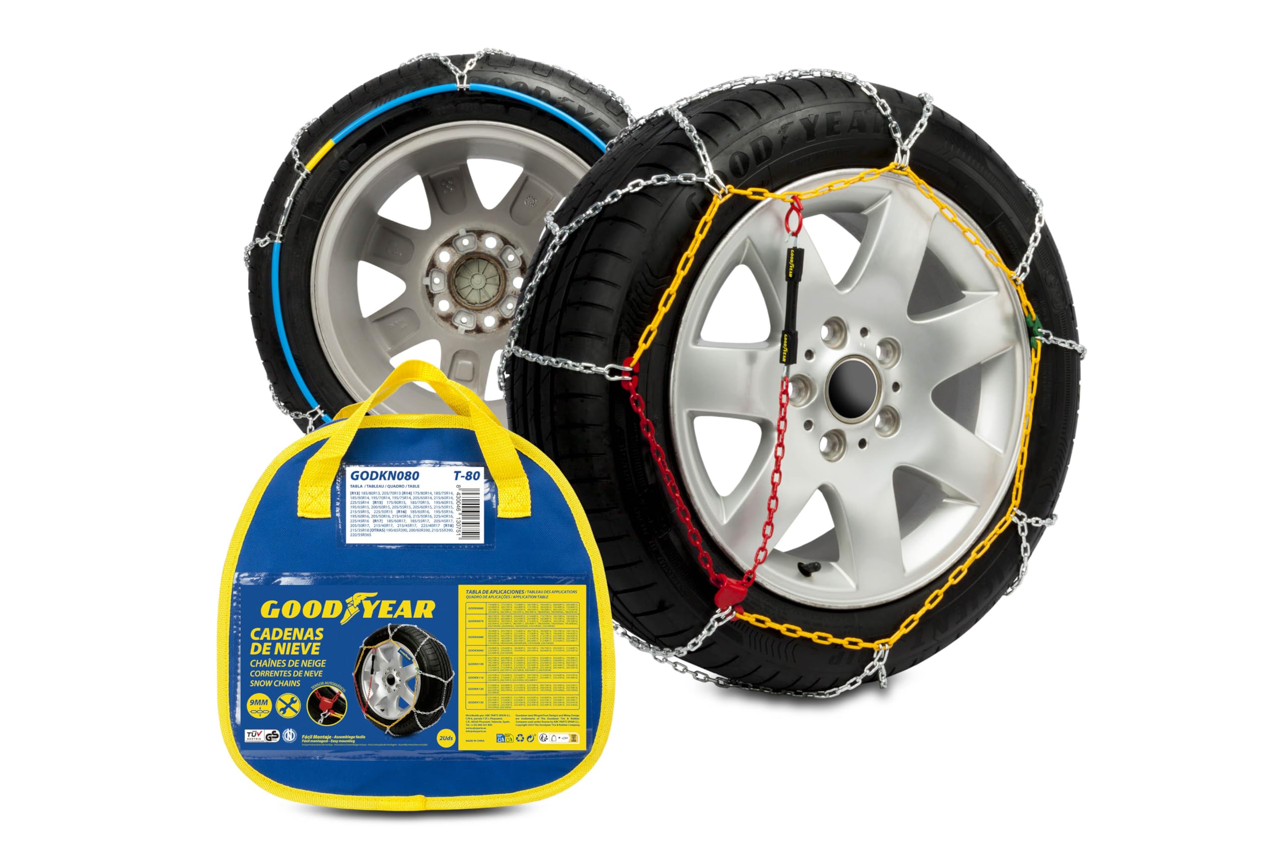 Goodyear Set of 2 x 9 mm Metallic Car Snow Chains Size 110 with Automatic Tensioner
