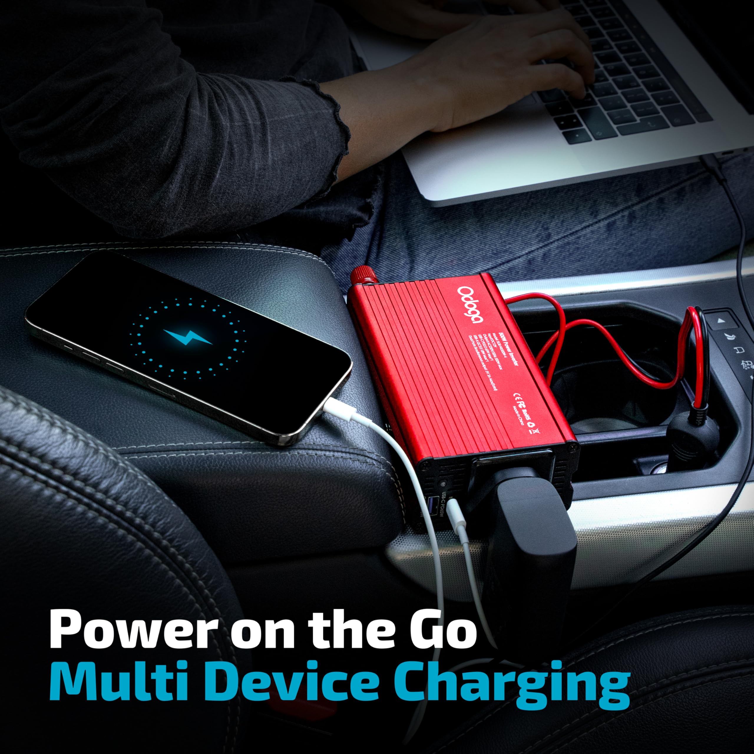 Odoga 300W Car Power Inverter 12V to 240V / 230V Converter, USB-A and USB-C 3A Charging Ports - Charge Your Laptop, iPad, iPhone, Tablet, Consoles & More - Durable and Powerful - Black Aluminum Body