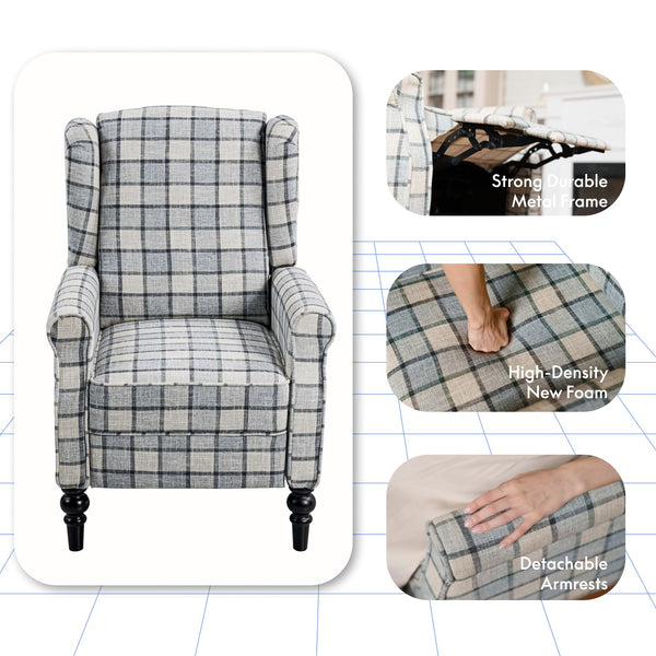 FLEXISPOT Recliner Chair Adjustable Armchair Single Seat Chair with Blanket for Relaxing Accent Chair Pushback for Living Room Bedroom Wing Back Reclining Sofa, Grey