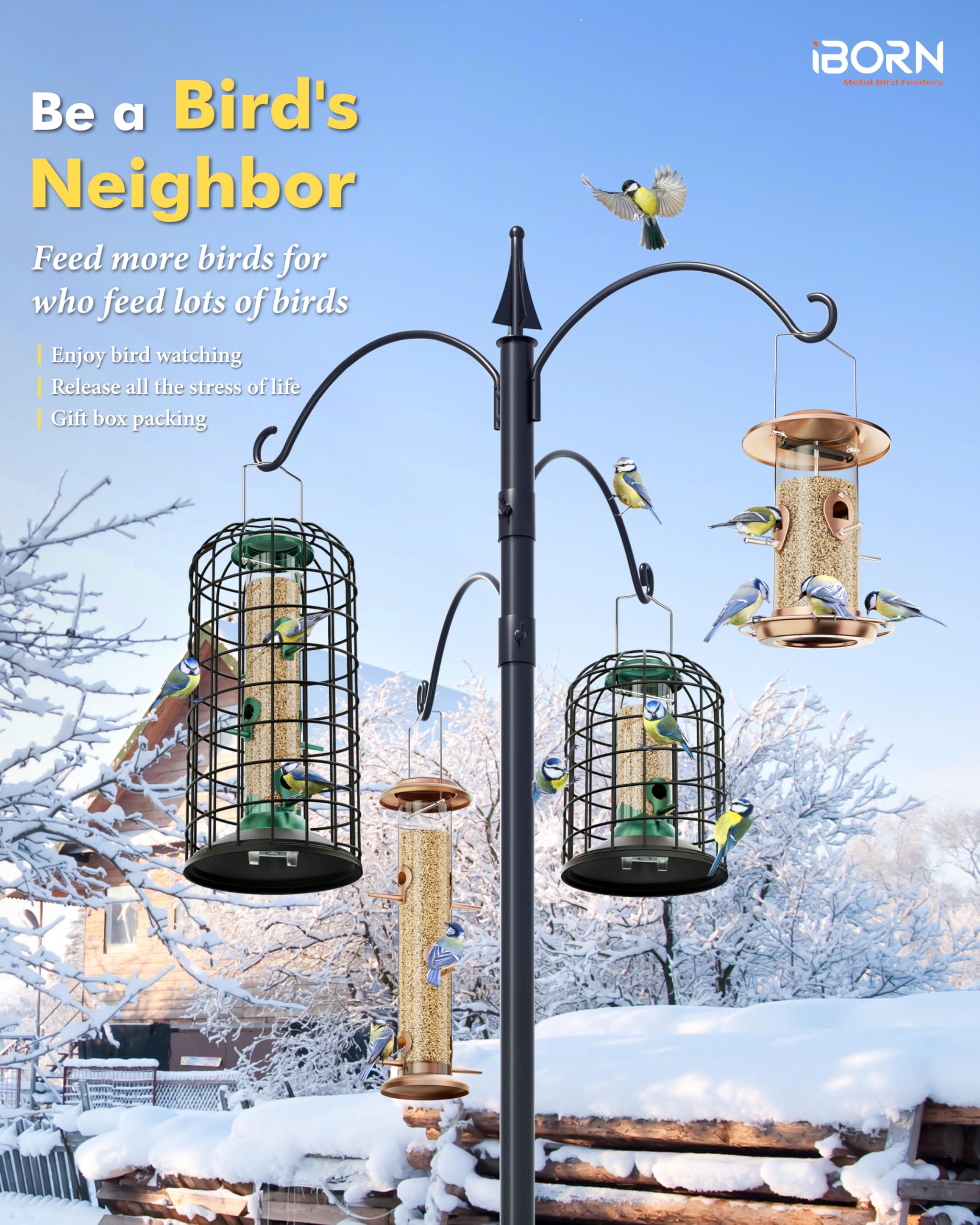 iBorn Squirrel Proof Bird Feeder Pigeon Proof Cage Bird Feeder for Outside with Squirrel, Pestoff Hanging Wild Bird Seed Feeder for Mix Seed Blends,