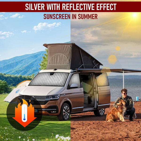MaxAwe 8Pcs Internal Thermal Blind Set Fits for VW T5/T6 LWB, Luxury Sunshade Wrap Cover Kit, Window Front Screen Cover, Summer Uv Sun Blind & Winter Insulation Cover for VW Campervans & Motorhome