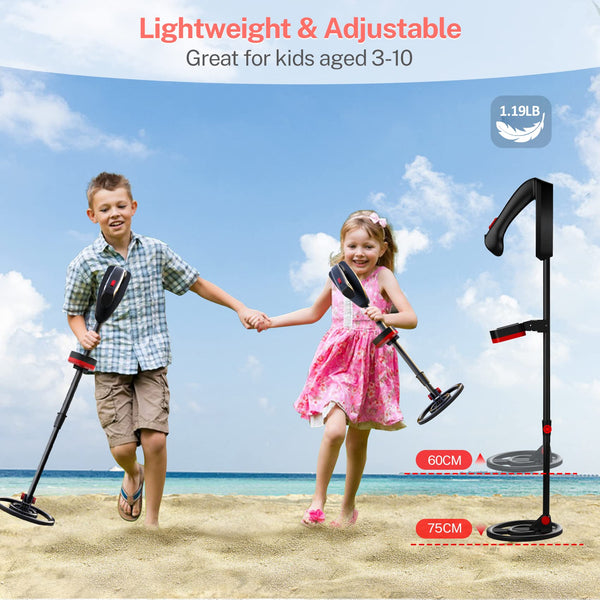 DR.ÖTEK Metal Detector for Kids, Waterproof with LCD Display and Buzzer, 60-76 cm Adjustable Stem, High Sensitivity, Lightweight Gold Detector, Ages 3-10