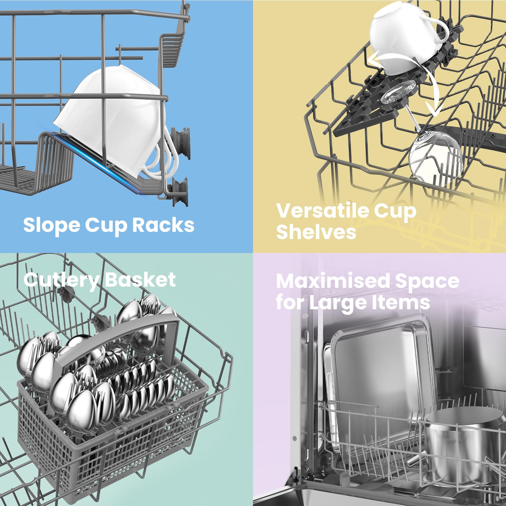 COMFEE' Freestanding Dishwasher CDWEF1034BW-UK 45cm Width, Slimline Dishwasher with 10 place settings, Quick Wash, Hygiene Wash, Delay Start, Half Load, Adjustable Basket - White